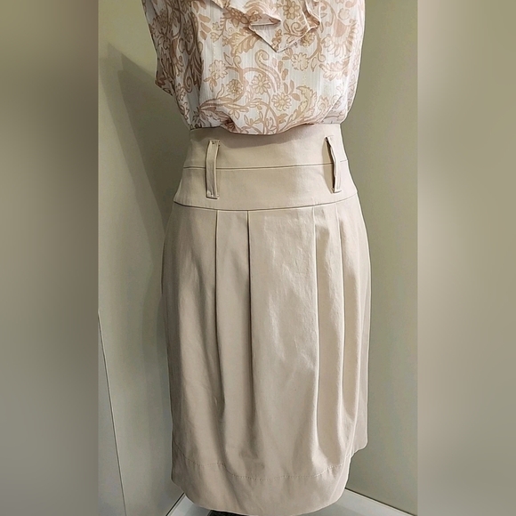 Hugo Boss Black Label ~ Skirt High Waist Pleat Pencil Straight Khaki Cotton 8 - Picture 4 of 13